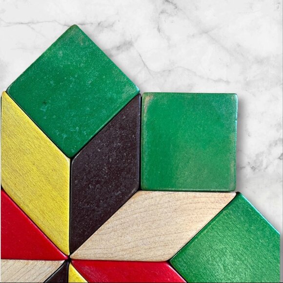 Vintage Wooden Abstract Star Design Trivet Western Germany Retro Kitchen Diamond - Picture 2 of 4